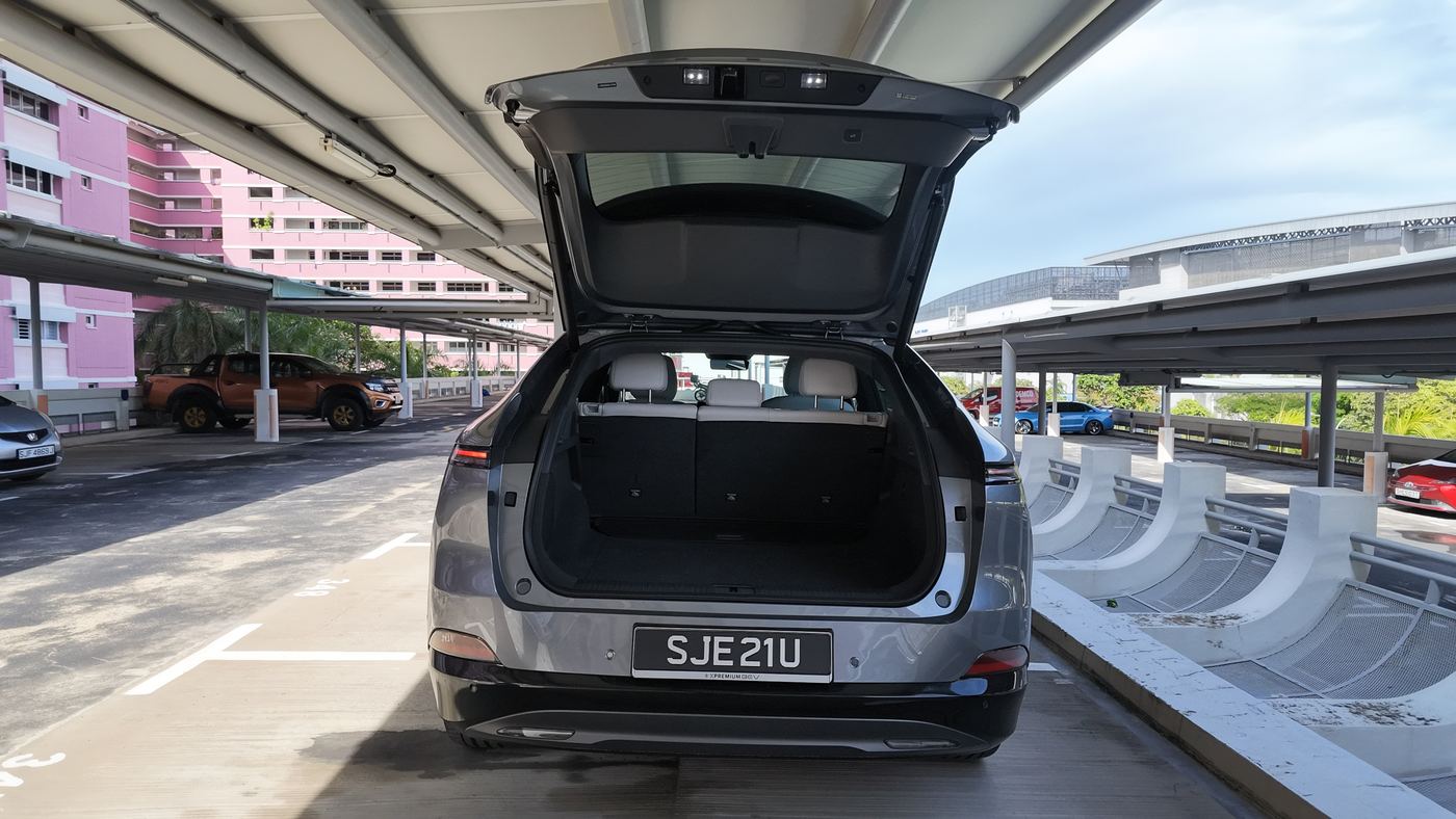 XPENG G6 boot open showing the flat load floor