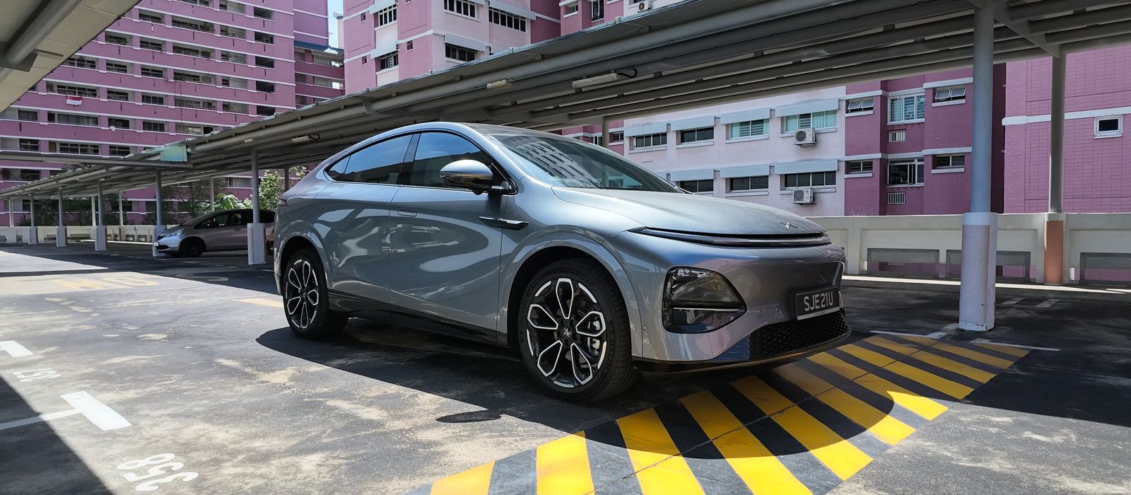 XPENG G6 Performance in Graphite Grey on a Pasir Ris carpark deck