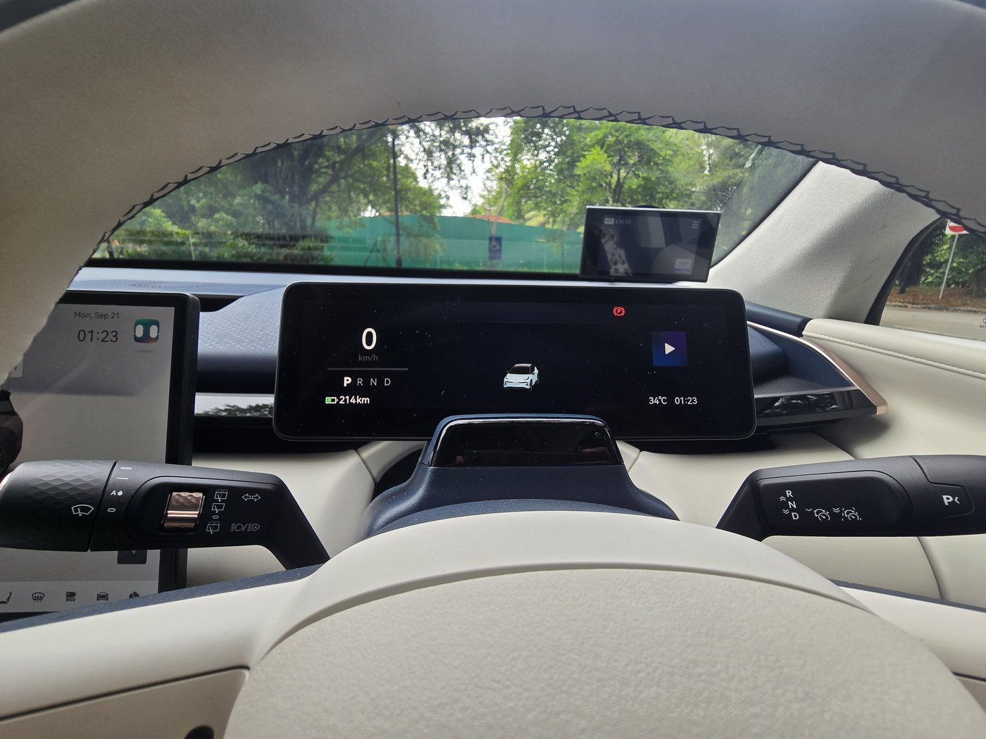 Zeekr X Urban driver display seen through the steering wheel, fully visible between the spokes